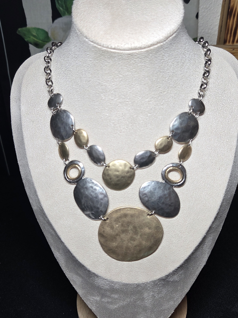 Chico's Mixed Metal Hammered Disc Statement Necklace